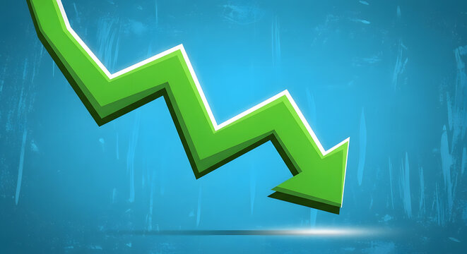 Green arrow pointing downward on textured blue background