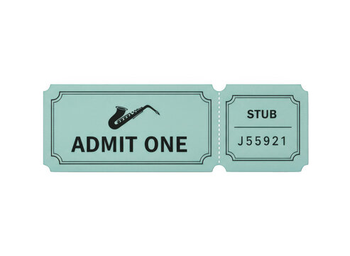 Single light green admission ticket with admit one text for movie cinema event or concert entry pass icon
