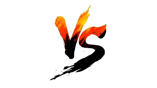 Versus text logo with a vibrant orange and red watercolor paint texture isolated on a clean white background