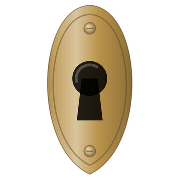Brass mortise keyhole escutcheon plate, isolated on transparent background