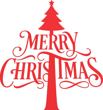 Festive red calligraphy christmas tree with merry christmas text design