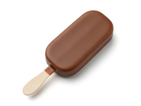 Delicious chocolate ice pop on wooden stick isolated on white background