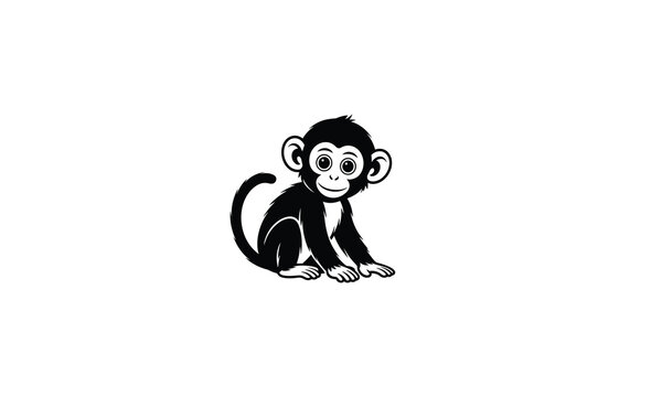 Cute Sitting Monkey Vector Mascot Illustration Isolated on White Background for Brand Logo Design