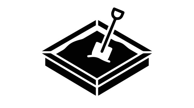 Vector illustration of black silhouette of sandbox with shovel on a transparent background