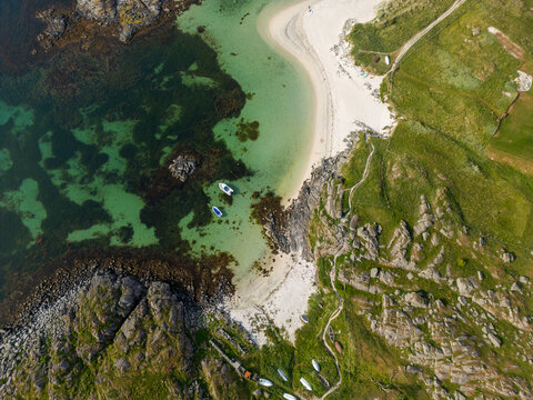 Aerial View of &Aring;krasanden Beach and Rocky Coast, Karm&oslash;y, Norway