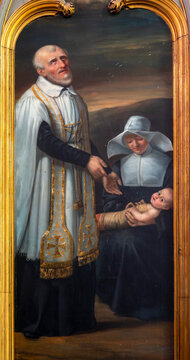 Painting (19th century) of St. Vincent de Paul with.