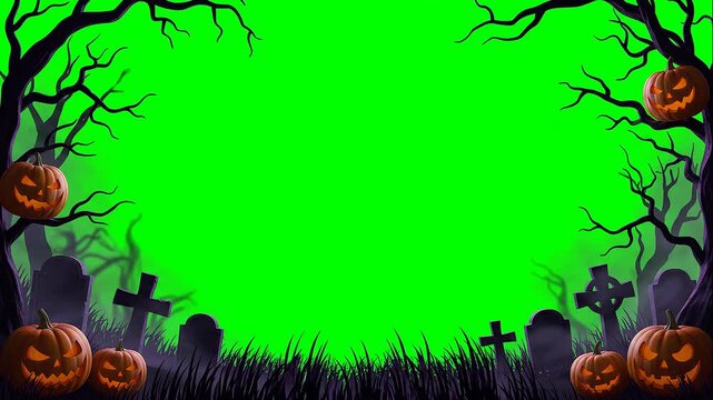 3D Halloween Jack O Lantern Graveyard Loop Animation - Halloween Green Screen Animation