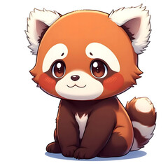 Naklejka premium Cute baby red panda chibi character vector illustration, Adorable cartoon red panda sitting isolated on white background, Kawaii animal mascot sticker design for kids graphic 