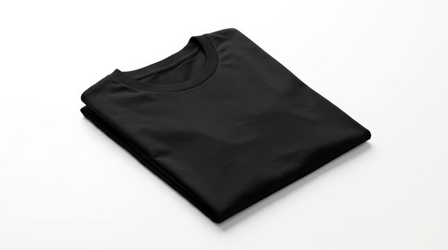 Minimalist black t-shirt mockup folded on a plain white background.