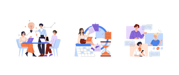 Fototapeta premium Team Collaboration and Remote Work Vector Illustration