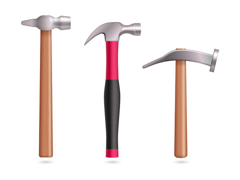 Three hammers isolated on transparent background