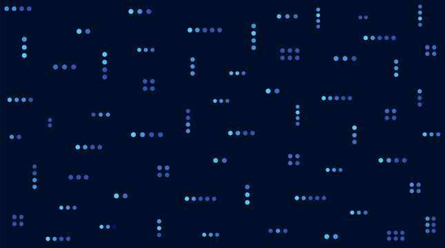 Scattered Small Binary-Like Dot Clusters in Cool Blue Cyan Tones on Deep Dark Navy Background, Abstract Digital Mood Minimalist Vector Illustration for Modern Technology and Data Design Projects