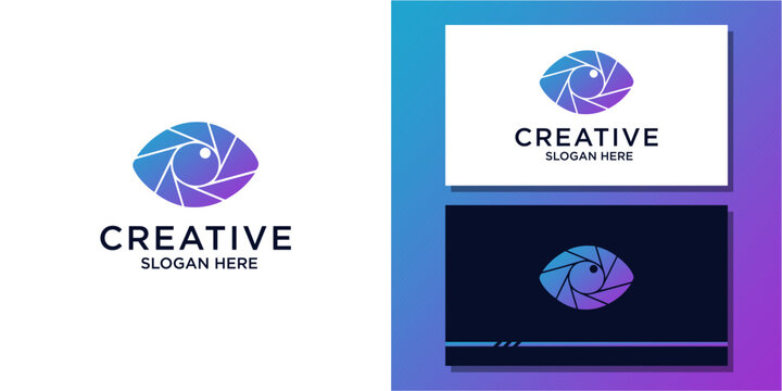 Stylized iris aperture logo for creative visual media.