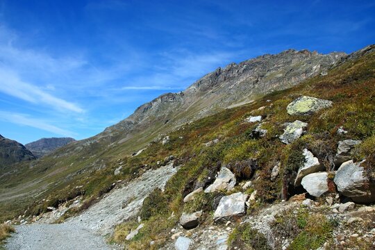 Austrian Alps - view from the T20 route, Piz Buin Tour near the Silvretta reservoir