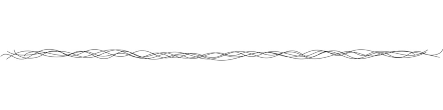 Monochromatic black wavy intertwined lines with flowing curves, continuous wire swirl motion vector design overlay isolated on transparent background