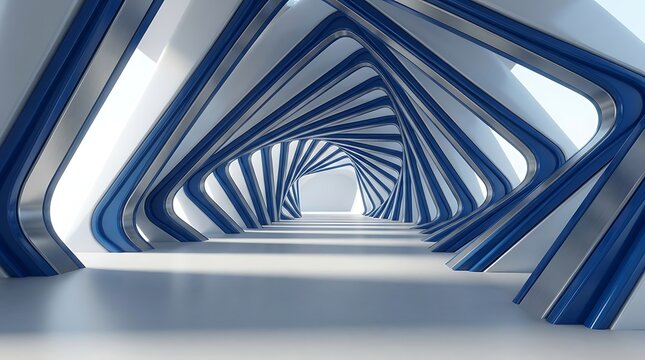 Futuristic parametric arches form a corridor in a 3D architectural render