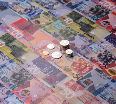 Ghana, Ghanaian paper money, cedi banknotes as currency for exchange or travel. Ghana money