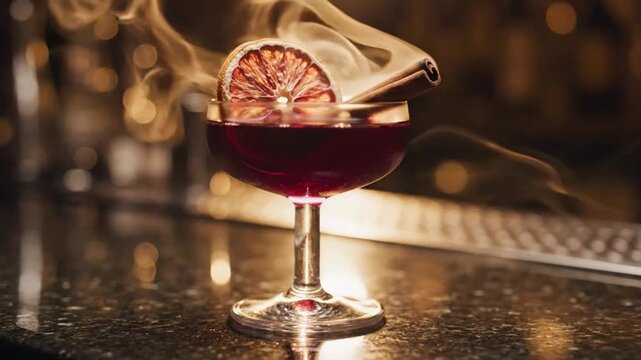 Spooky Purple Cocktail with Smoke and Garnish for Halloween Party Celebration