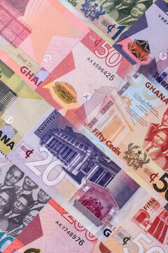 Ghana, Ghanaian paper money, cedi banknotes as currency for exchange or travel. Ghana money