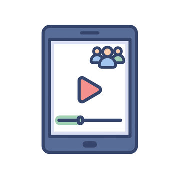 Tablet Online Video Streaming Webinar Virtual Meeting Flat Line Art Vector Illustration