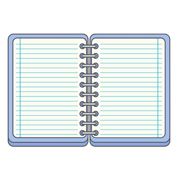 Open Spiral Notebook with Lined Pages School Stationery Flat Line Art Vector Illustration