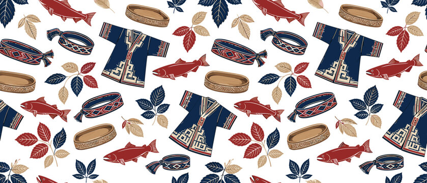 Traditional Indigenous Alaskan Native cultural elements pattern