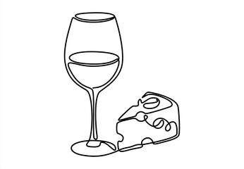 Obraz premium Continuous one line drawing of Cheese and wine one line. Vector drawing in one continuous line style.