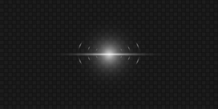 Soft white lens flare with glowing ring echoes. Sunburst light effect on transparent background