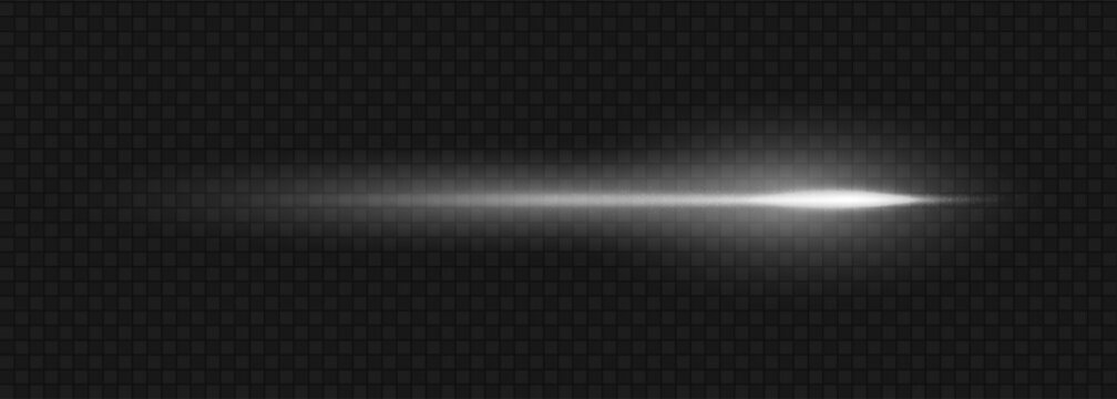 Soft white horizontal glow streak. Abstract magic light flare isolated on transparent background