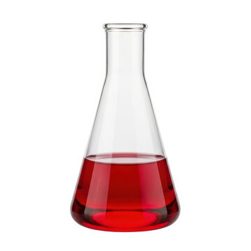 Erlenmeyer flask filled with red liquid solution