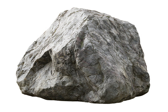 Large grey granite boulder isolated on transparent background