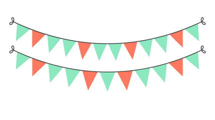 Obraz premium Triangular Bunting Banner String with Party Decoration Pennants in Coral and Mint Green Colors Bold Flat Vector Illustration on Clean Solid White Background Festive Celebration Decorative Graphic