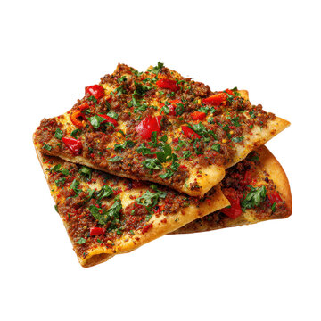 Turkish pide with minced meat and fresh herbs