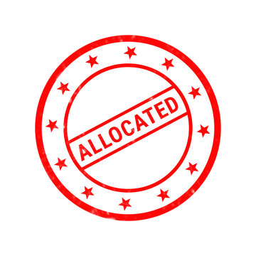 Allocated rubber stamp icon, red grunge circular business stamp, distressed office ink stamp vector illustration isolated on white background