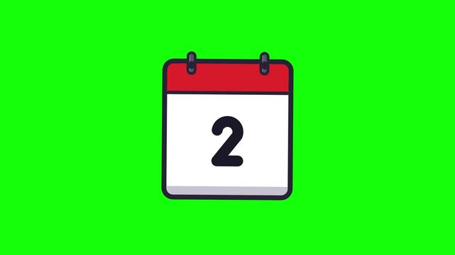 Animated Calendar Icon Countdown from One to Three on Green Screen Background.