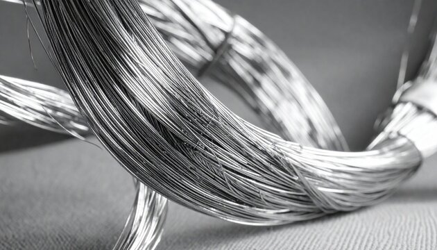 Close-up View of Intertwined Strands of Shiny Metallic Wire Forming a Coil