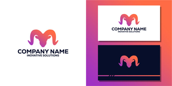 Thick curved horn ram logo and stationery mockup
