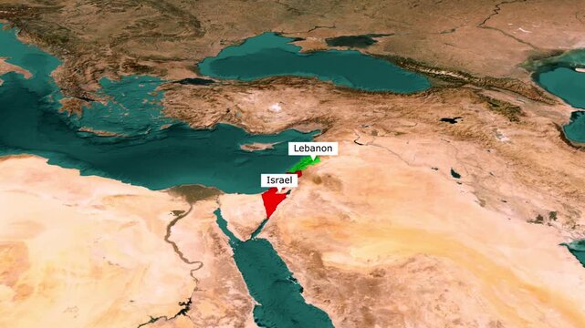 Lebanon And Israel Countries Map Eastern Mediterranean Animation