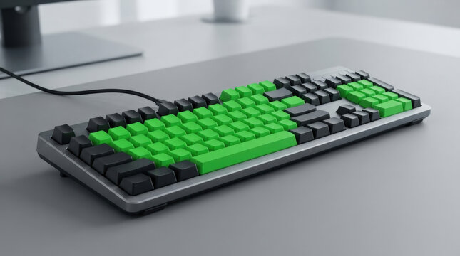 Ergonomic mechanical keyboard with black frame and bright green keycaps for gaming performance and typing efficiency projects.