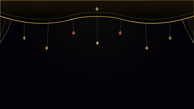 Golden stage curtain opening dark background