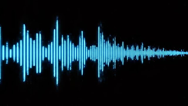 Blue waveform audio visualization pulsing in dark digital space with subtle motion graphics