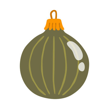 Christmas bauble ornament. Xmas tree sphere toy isolated on a white background. Flat vector illustration for holiday greeting card or banner design, hand drawn.
