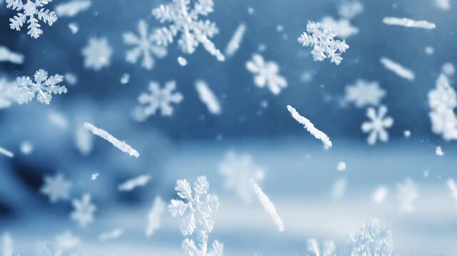 Gentle snowfall in soft focus during winter evening with subtle camera drift for holiday themes