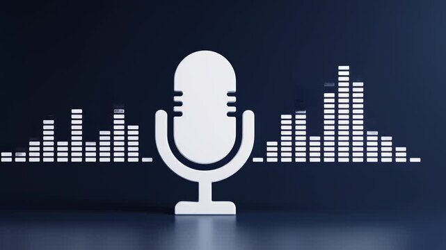 Microphone icon displaying audio level changes with subtle lighting against a dark backdrop