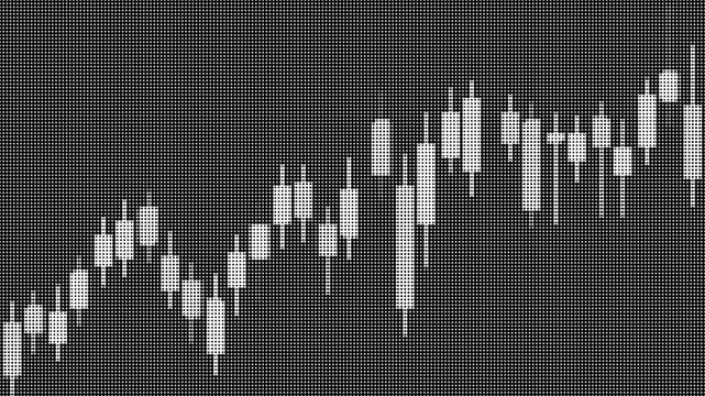 Financial stock market candlestick chart pattern with white halftone dot pattern