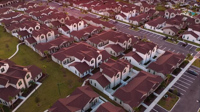 Modern residential condominiums in Florida suburban neighborhood. American style real estate development in growing community.