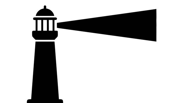 Vector illustration of lighthouse icon with horizontal light beam on a transparent background