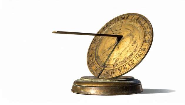 Antique Brass Sundial with Roman Numerals and Gnomon Arm on a Decorative Base