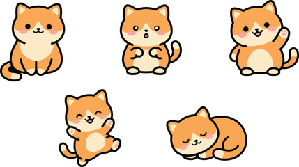 Obraz premium Cute Kawaii Kitten Sticker Set with 5 Adorable Poses and Blush