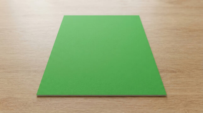 Green rectangle sheet paper layout surface texture background for creative professional mockups on natural oak wood table desk.